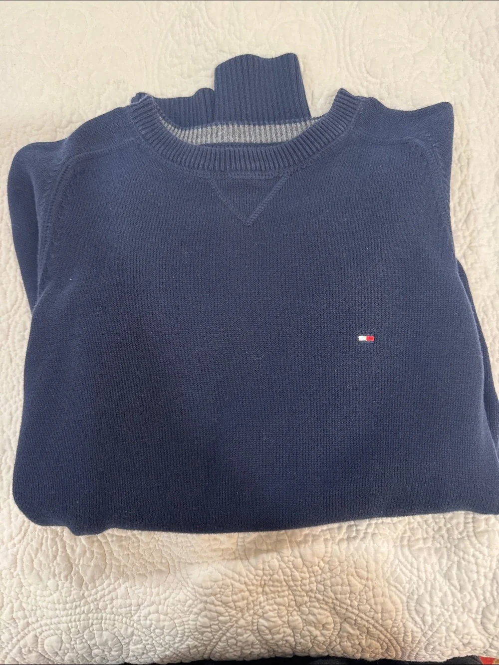 Tommy Hilfiger Navy Crewneck Sweater with Signature Flag